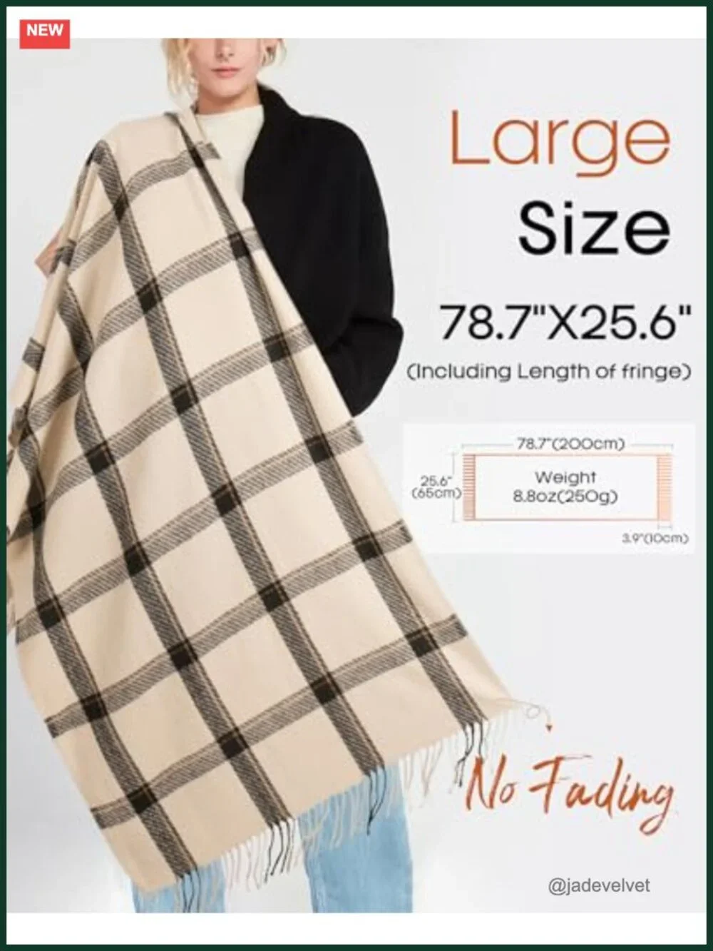 Oversized Plaid Tassel Scarf Shawl Wrap for Women Cozy Winter